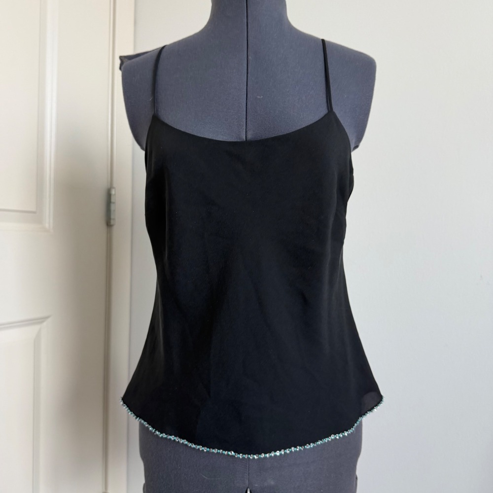 Vintage 90s Ann Taylor 100% Silk Spaghetti Strap Beaded Camisole Size 8